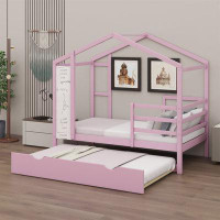 Harper Orchard Twin Size Wood House Bed With Fence And Writing Board
