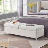 Latitude Run® Bed Bench with Storage White Fabric