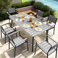 Ebern Designs Rectangular 6 - Person Outdoor Dining Set - Table With Umbrella Hole And 6 Chairs (set Of 7)