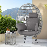 SANSTAR Patio Gray Wicker Swivel Lounge with Side Table, Outdoor Egg Chair with Gray Cushions