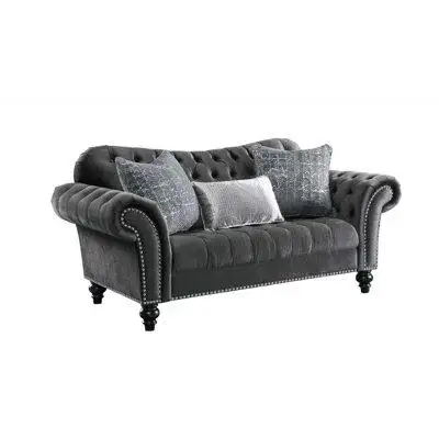 Lefancy Designed for comfort and good looks this 79-inch grey and black velvet loveseat and toss pil...