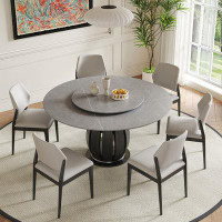 POWER HUT Nordic Simple Solid Wood Rock Plate Round Dining Table SetGrey