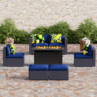 Lark Manor Rattan Outdoor Conversation Set With Fire Pit Table Set Of 7