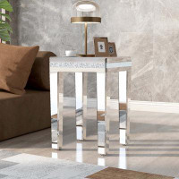 Latitude Run® Fashionable Modern Glass Mirrored Side Table, Easy Assembly End Table With Crystal Design And Adjustable H