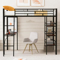 Mason & Marbles Loft Metal Bed With 3 Layers Of Shelves And Desk, Stylish Metal Frame Bed With Whiteboard