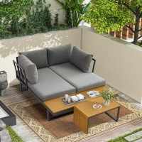 GZMWON Patio Furniture Set, Outdoor L-Shaped Sectional Sofa With Side Table And Cushion