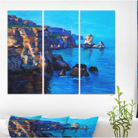 Made in Canada - East Urban Home 'Ocean and Cliffs in Calm Sky' Oil Painting Print Multi-Piece Image on Wrapped Canvas