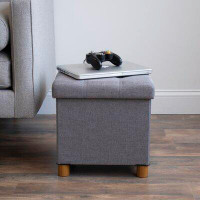 Lark Manor Lark Manor Collapsible Cube Storage Ottoman Foot Stool With Tray, Grey