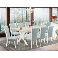 Winston Porter 9 Piece Mid Century Dining Set - 8 Baby Blue Linen Fabric Dinning Chairs and a Kitchen Table