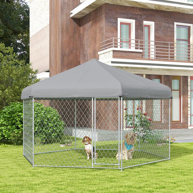 Dog Kennel 13.4' x 11.5' x 8.8' Silver in Accessories