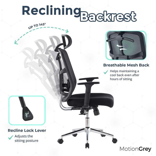 MotionGrey - Stylish Ergonomic Office Chair , Comfortable Computer Desk Chair, Breathable Mesh Office Chair in Chairs & Recliners - Image 4