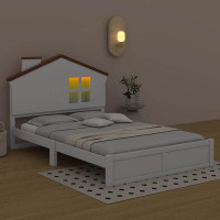 Red Barrel Studio Wood Platform Bed with House-shaped Headboard and Built-in LED