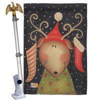 Breeze Decor Reindeer - Impressions Decorative Aluminum Pole & Bracket House Flag Set HS114093-BO-02