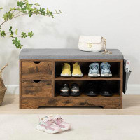 Millwood Pines Wellfurgeer Shoe Bench With Cushion, Shoe Shelf With 2 Drawers, Shoe Storage Bench Entryway With Storage,