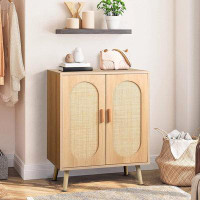 Bayou Breeze Bayou Breeze Shoe Storage Cabinet With 2 Rattan Doors And Adjustable Shelves, Natural Sideboard Buffet For