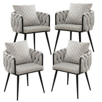 Everly Quinn Velvet Dining Chairs Set Of 4, Woven Upholstered Dining Chairs With  Metal Legs, Modern Accent Chairs For L