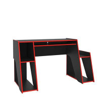 Inbox Zero Markeda 57.5 In. Gaming Computer Desk With Keyboard Tray And Shelves, Red And Black