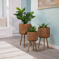 Myhomekeepers S/3 BAMBOO PLANTERS 11/13/15" BROWN