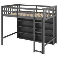 Harriet Bee Twin Size Loft Bed With 8 Open Storage Shelves And Built-In Ladder
