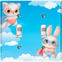 WorldAcc Metal Light Switch Plate Outlet Cover (Cute Nursery Animal Super Hero Bunny - Single Toggle)
