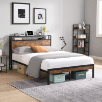 17 Stories Metal Bed Frame With Wooden Headboard & Footboard