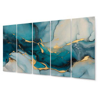 Mercer41 Turquoise Gold Infused Marble IV - Fractals Metal Wall Decor Set