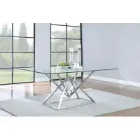 Orren Ellis Beaufort Rectangle Glass Top Dining Table Chrome