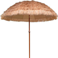 Arlmont & Co. 7.5Ft Hula Thatched Tiki Patio Beach Umbrella Hawaiian Style 10 Ribs UPF 50+ With Tilt Carry Bag For Outdo