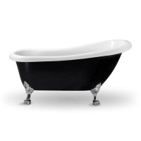 Streamline Bath 61" Streamline Clawfoot Soaking Acrylic Bathtub and Bamboo Tray