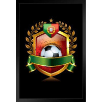 Poster Foundry Soccer Portugal Icon With Laurel Wreath Sports Black Wood Framed Poster 14X20