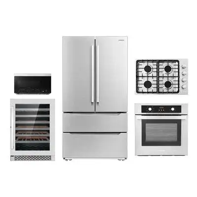 Cosmo 5 Piece Kitchen Package with French Door Refrigerator & 30" Gas Cooktop & Wall Oven