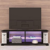 Ivy Bronx TV Stand For 32-60 Inch Tvs Modern Low Profile Black+Stone Grey Entertainment Centre With LED Lights 57 Inch S