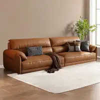 ULTORU 86.61" Khaki Genuine Leather Modular Sofa cushion couch