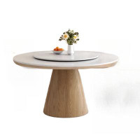 Orren Ellis Italy Minimalist Round Solid Wood Rock Panel Living Room Family Dining Table