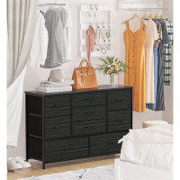 17 Stories Wide Dresser With 9 Large Drawers For 55'' Long TV Stand Entertainment Center,Wood Shelf Storage,Black Oak
