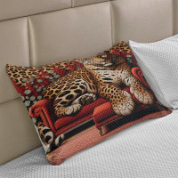 Ambesonne Ambesonne Leopard Quilt Pillow Cover Big Cat on Sectional Sofa  Red Apricot Dark Salmon