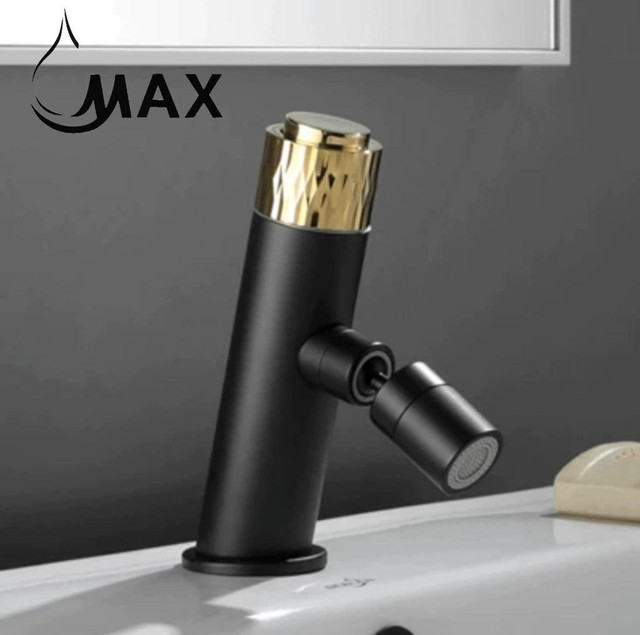 Smart Punch Knob Rotate Swivel Spout Bathroom Faucet Matte Black,Shiny Gold Knob Finish in Plumbing, Sinks, Toilets & Showers - Image 2