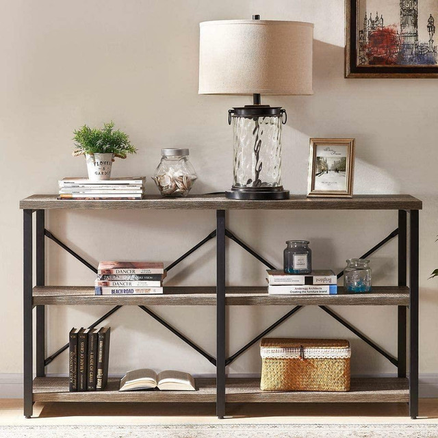 NEW RUSTIC CONSOLE ENTRY 3 TIER BOOKSHELF TABLE TLHT02 in Bookcases & Shelving Units in Alberta - Image 2
