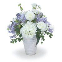 Distinctive Designs Ranunculas With Hydrangea's And Cherry Blossoms And Parrot Tulips In Layered Vases