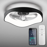 HELYIVLE Flush Mount Dimmable Ceiling Fan with LED Lights