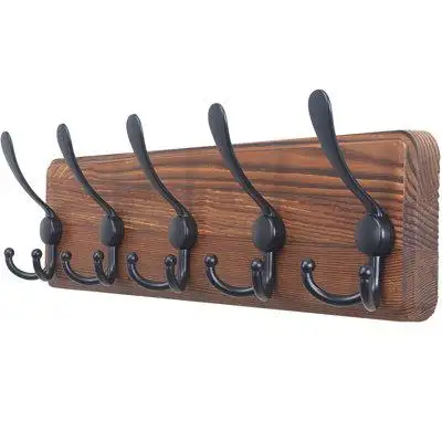 Red Barrel Studio Coat Rack Wall Mounted - 5 Tri Hooks, Heavy Duty, Wooden Wall Coat Hanger Coat Hook For Clothes Hat Ja