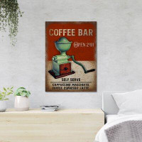 Trinx Coffeemaker - Coffee Bar Open 24 Hours Self Serve - 1 Piece Rectangle Graphic Art Print On Wrapped Canvas
