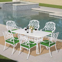 Canora Grey Wildon Home® 7-Piece Patio Furniture Dining Set, All-Weather Cast Aluminum Outdoor Conversation Set, Include