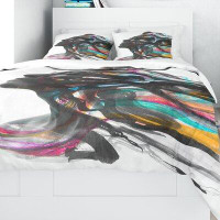 East Urban Home Designart Female Face Combined with Painting Duvet Cover Set