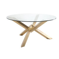 Everly Quinn Wengzy Glass Dining Table with Gold V-style base 47"