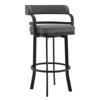 Wildon Home® 40" Grey And Black Faux Leather Swivel Low Back Bar Height Chair With Footrest