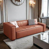 ULTORU 85.76" Brown Right low Genuine Leather Standard Sofa cushion Loveseat
