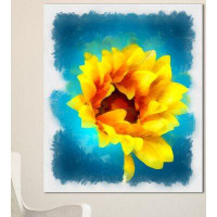 Made in Canada - Design Art 'Sunflower on Blue Watercolor' Painting Print on Wrapped Canvas