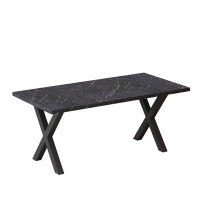 Wrought Studio 70.87"Modern Square Dining Table With Printed Black Marble Table Top+Black X-Shape Table Leg