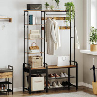 Rubbermaid Hall Tree, Coat Rack With 3-Tier Storage Bench And 1 Drawer, 5-In-1 Entryway Bench With 17 Hooks, 1 Hanging R